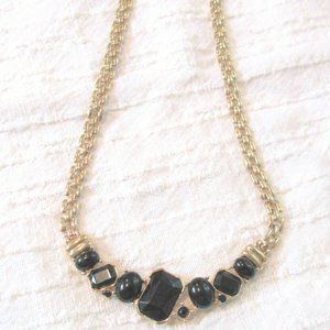 Trifari Faux Black Onyx Gold Tone Choker Necklace